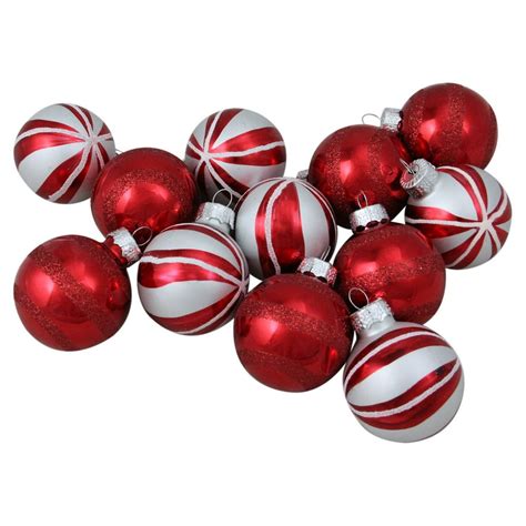 White/red Glass Christmas ornament set 